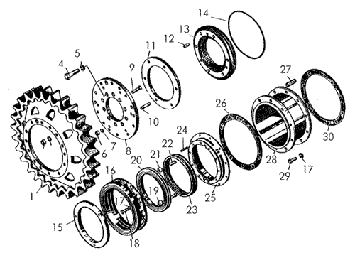Детали бортовых редукторов Т-170 (ведущее колесо, лабиринтное уплонение, проставка)