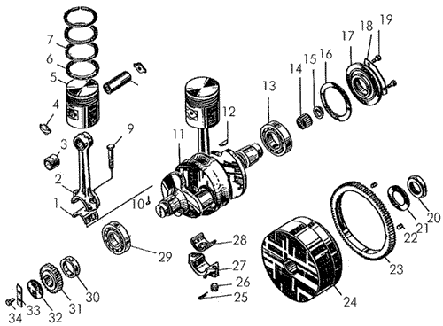 Кривошипно-шатунный механизм пускового двигателя Т-170