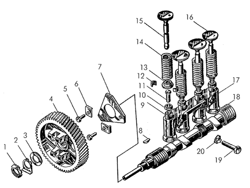 Механизм газораспределения пускового двигателя Т-170